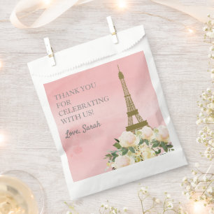 Sachets En Papier Tour Eiffel rose et or Merci 