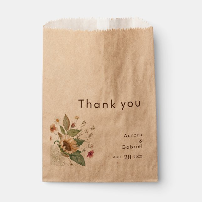 Sachets En Papier Tournesol Rustique Beige moderne mariage Favoriser (Devant)
