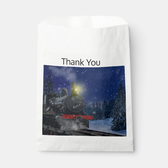 Sachets En Papier Train de Noël dans la neige (Devant)
