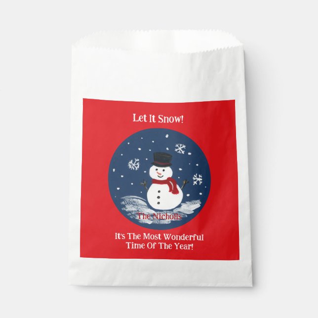 Sachets En Papier Traitements Snowman rouge peint à la main (Devant)