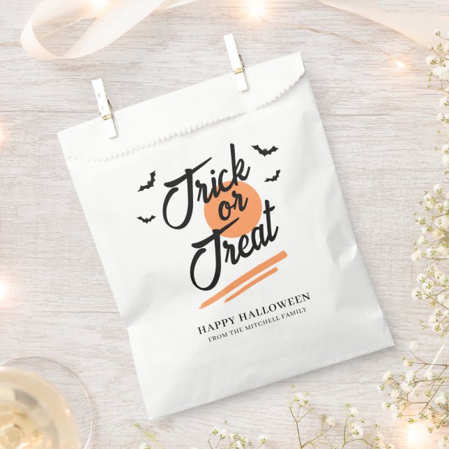 Sachets En Papier Tricoter ou traiter Halloween Famille Script moder (Coupé)