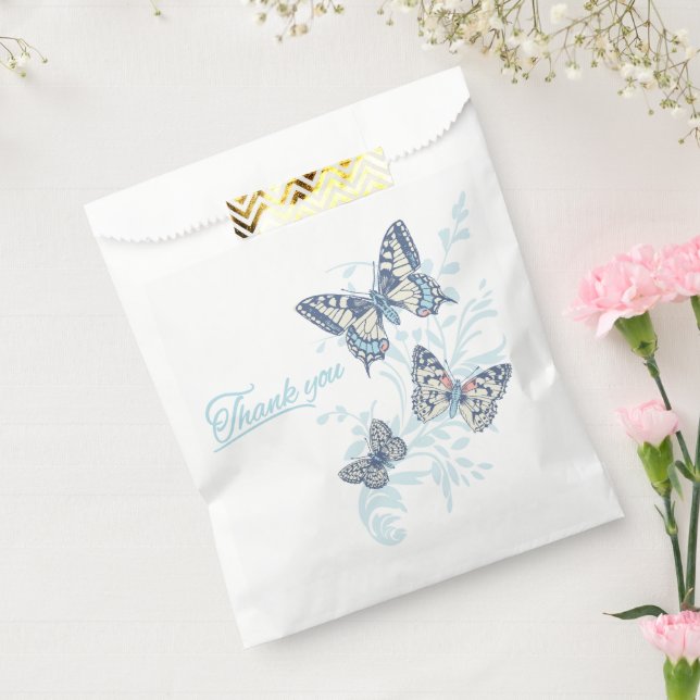 Sachets En Papier Trois papillons dessiner merci mariage bleu (Scellé)