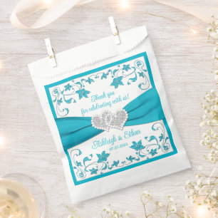 Sachets En Papier Turquoise, Blanc, Silver Love Hearts Mariage