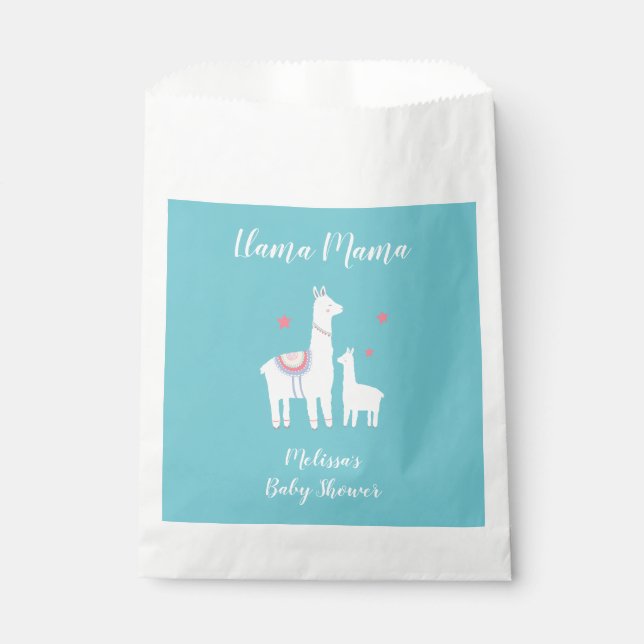 Sachets En Papier Turquoise Llama Mama Baby shower mignon (Devant)