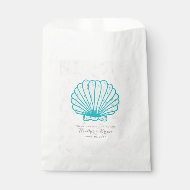 Sachets En Papier Turquoise Rustic Seashell Mariage (Devant)