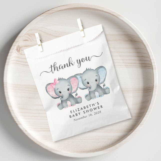 Sachets En Papier Twin Elephant Baby Girl Boy Shower Merci (Créateur téléchargé)