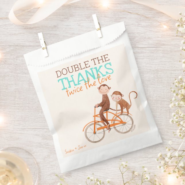 Sachets En Papier Twins Baby shower mignon singe double problème (Coupé)