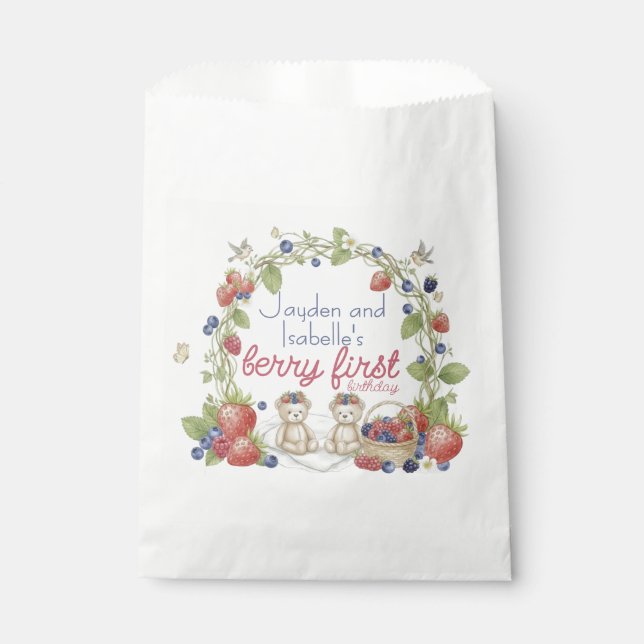 Sachets En Papier Twins Berry First 1st Birthday Party  (Devant)