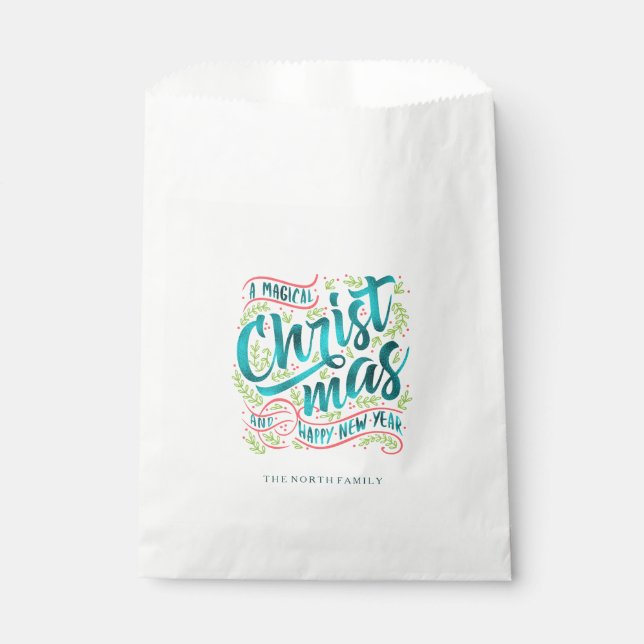 Sachets En Papier Typographie magique de Noël ID441 Turquoise (Devant)