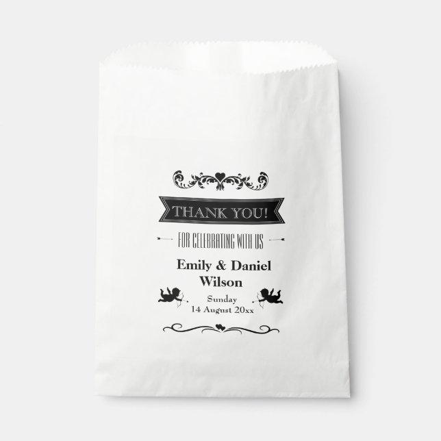 Sachets En Papier Typographie Mariage Rétro Noir et Blanc (Devant)