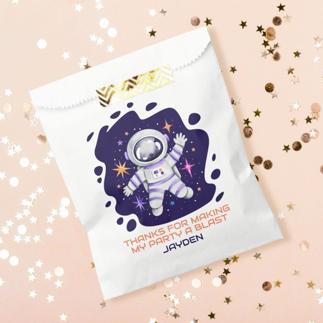 Sachets En Papier Un astronaute dans l'espace extra-atmosphérique av (Astronaut in Outer Space with Stars First Birthday Favor Bag)
