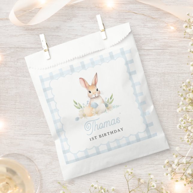 Sachets En Papier Un Bunny Pastel Printemps Bleu En vichy 1er Annive (Coupé)