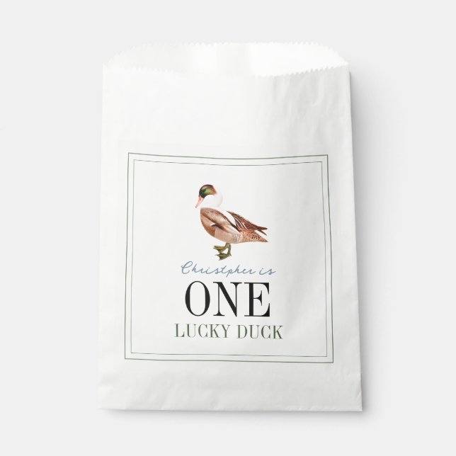 Sachets En Papier Un Lucky Duck Boy 1er anniversaire (Devant)