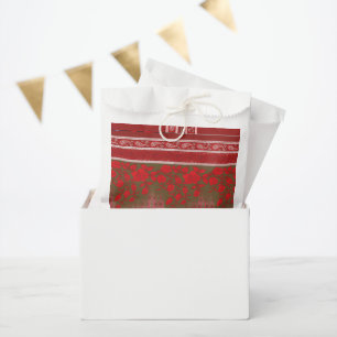 Sachets En Papier un motif à croix avec fleurs rouges et vignes