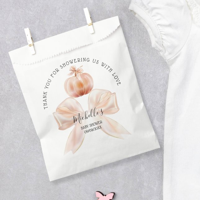 Sachets En Papier Un Petit Baby shower Citrouille Automne Merci (pumpkin with a bow, silk material)