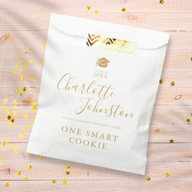 Sachets En Papier Une Smart Cookie Gold Script Graduation Party (Créateur téléchargé)