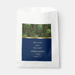 Sachets En Papier Unique Marine Blue Gold Peacock Feaths Mariage