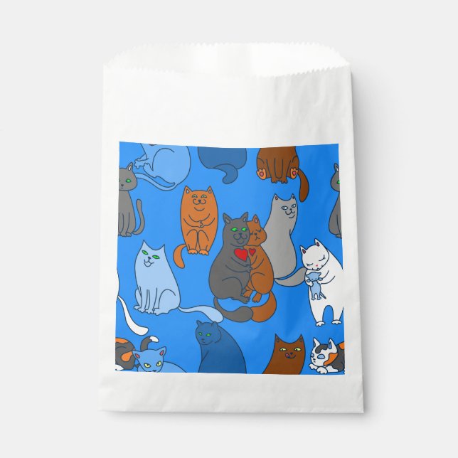 Sachets En Papier valentines jour chats coeur bleu (Devant)