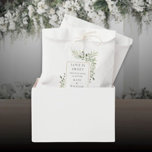 Sachets En Papier Verdure Foliage L'amour est Mariage (Greenery Foliage Love Is Sweet Wedding Favor Bag)
