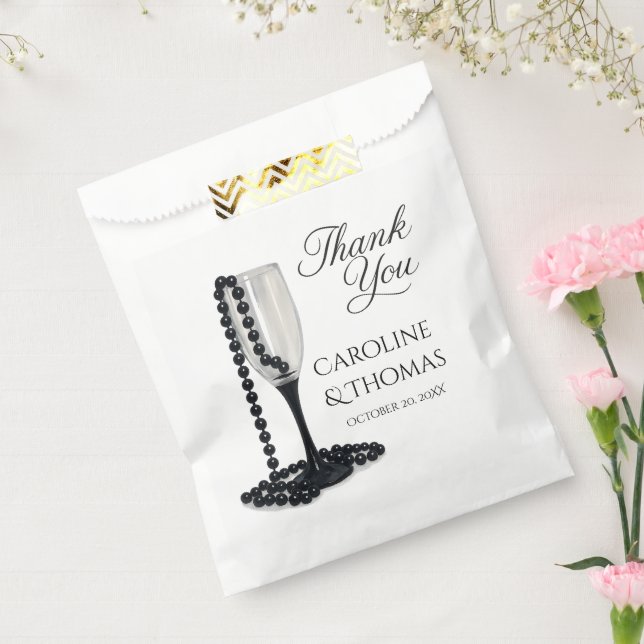 Sachets En Papier Verre à champagne Mariage Perle Noir & Blanc (Scellé)