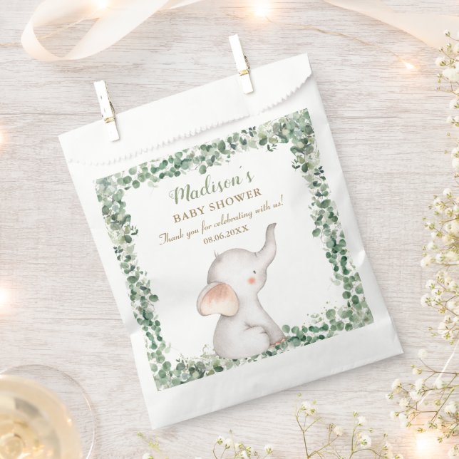 Sachets En Papier Vert Eléphant mignon Baby shower neutre genre (Coupé)