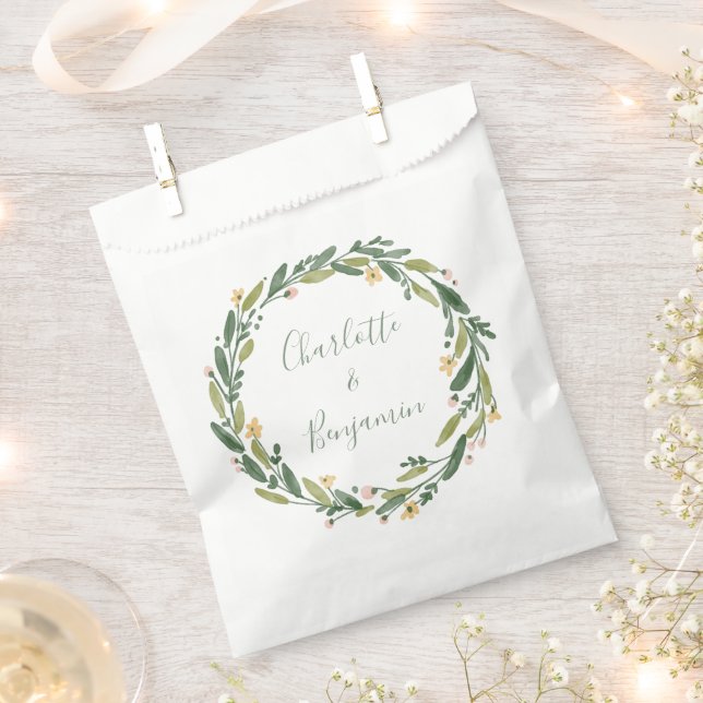 Sachets En Papier Vert Floral Aquarelle Verdure Mariage personnalisé (Coupé)