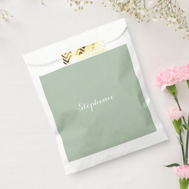 Sachets En Papier Vert sauge Nom Moderne Élégant Monogramme Bohème (Scellé)