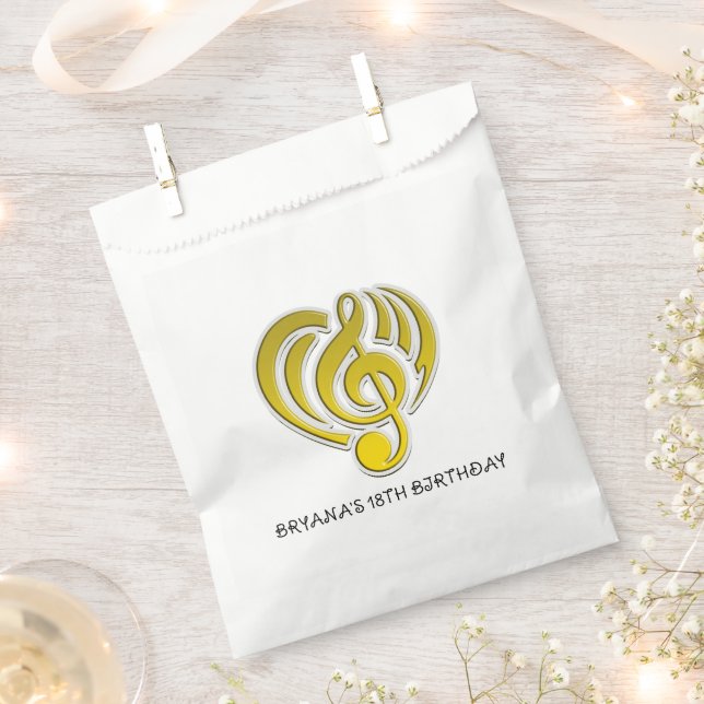 Sachets En Papier Vibrations Amour Musical Coeur Jaune Musique Note  (Coupé)
