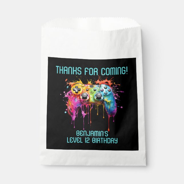 Sachets En Papier Vidéo Jeu Turquoise Anniversaire Fête Faveurs (Devant)