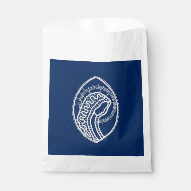 Sachets En Papier Vierge Marie, dentelle blanche, bleu marine (Devant)