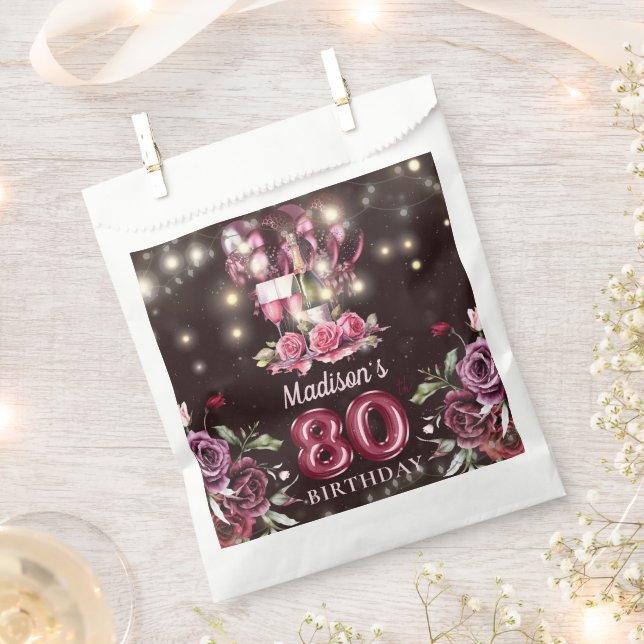 Sachets En Papier Vin Magenta personnalisé 80e anniversaire (Coupé)