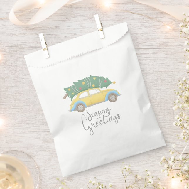Sachets En Papier Vœux de saison Voiture & Sapin (Coupé)