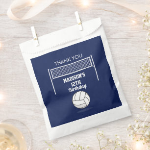 Sachets En Papier Volleyball Ball & Net Marine Blue Anniversaire Nom