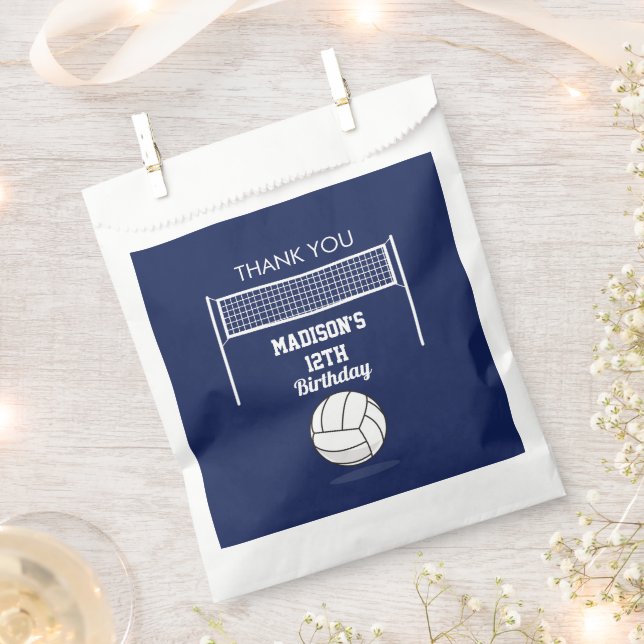 Sachets En Papier Volleyball Ball & Net Marine Blue Anniversaire Nom (Coupé)