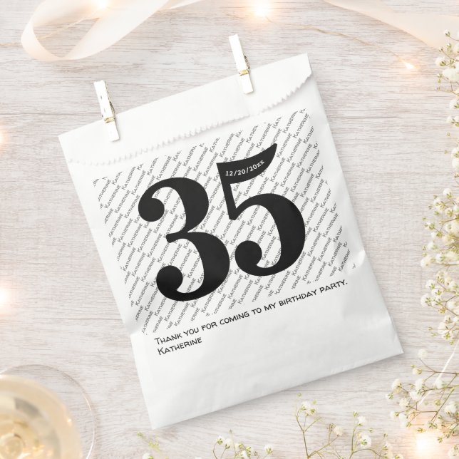Sachets En Papier Votre nom Motif Bold Black Age 35 Numéro Date (Coupé)