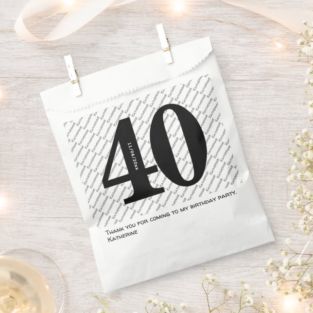Sachets En Papier Votre nom Motif Bold Black Age 40 Numéro Date (Coupé)