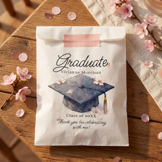Sachets En Papier Watercolor Pink Cherry Blossoms and Graduation Cap