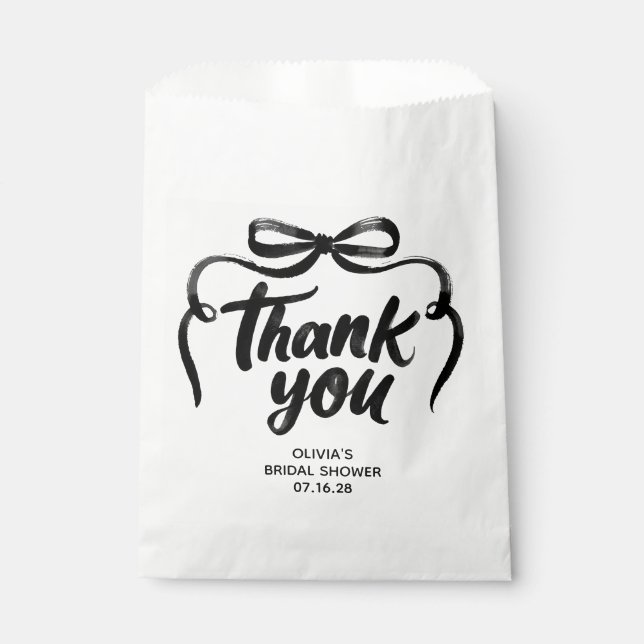 Sachets En Papier Whimsical Black Bow Handwritten Bridal Thank You (Devant)