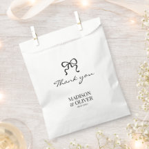 Whimsical Black Bow Monogram Wedding Thank you