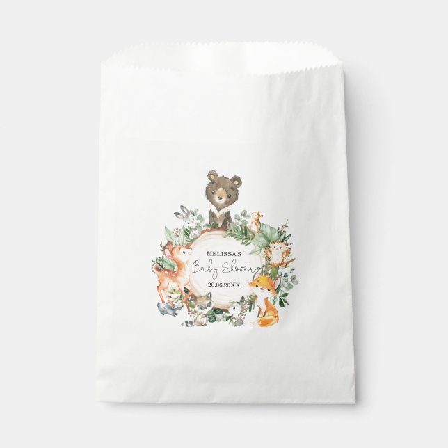 Sachets En Papier Whimsical Greenery Woodland Baby Animals Party (Devant)