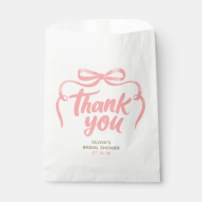 Sachets En Papier Whimsical Pink Bow Handwritten Bridal Thank You (Devant)