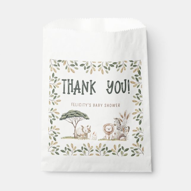 Sachets En Papier Wild One Safari Animaux Baby shower neutre (Devant)