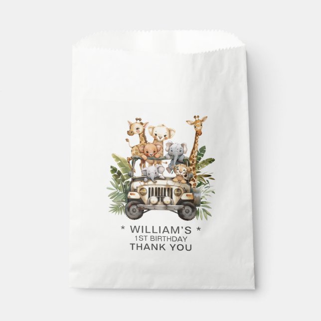 Sachets En Papier Wild One Safari Jungle 1er anniversaire Merci (Devant)