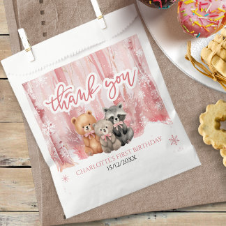 Sachets En Papier Winter Onederland Bear Pink First Birthday Party