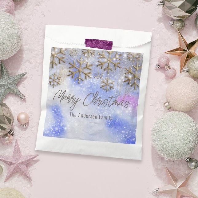 Sachets En Papier Winter Wonderland avec Gold Glitt Snowflakes (Créateur téléchargé)