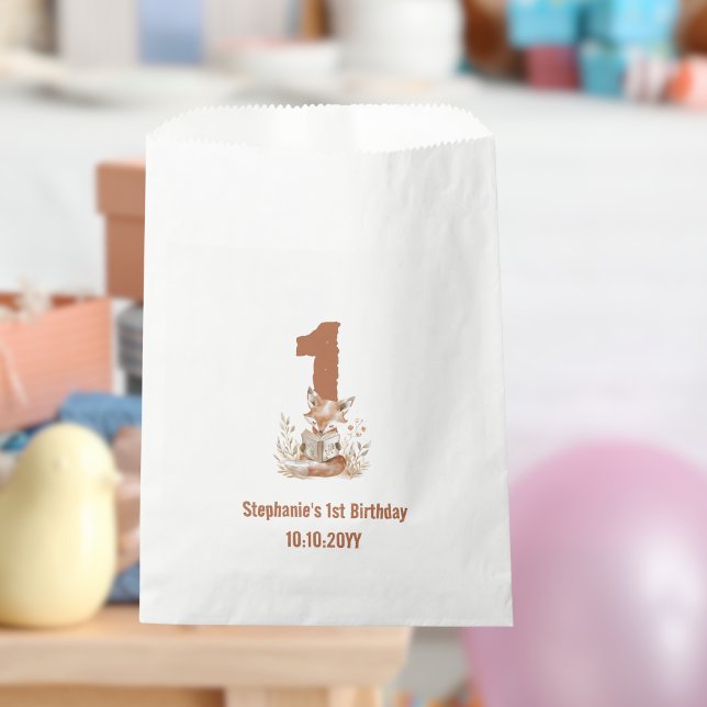 Sachets En Papier Woodland Fox Lire un livre 1er anniversaire fête (Créateur téléchargé)