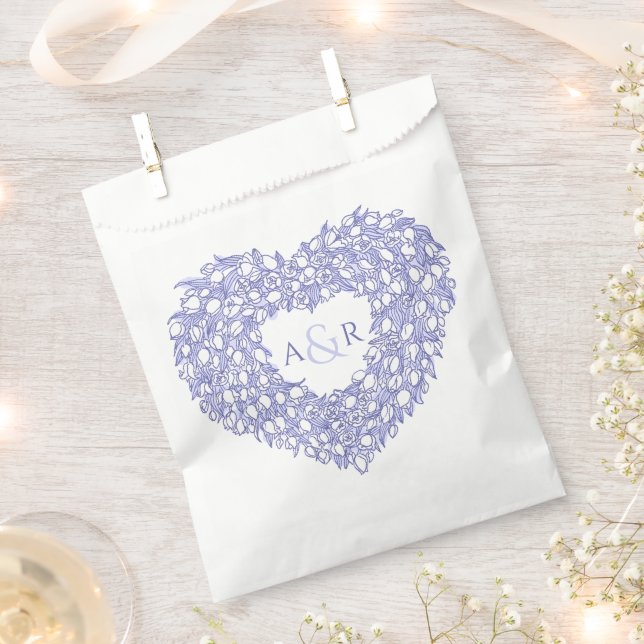 Sachets En Papier wreath heart tulips monogram weding (Coupé)