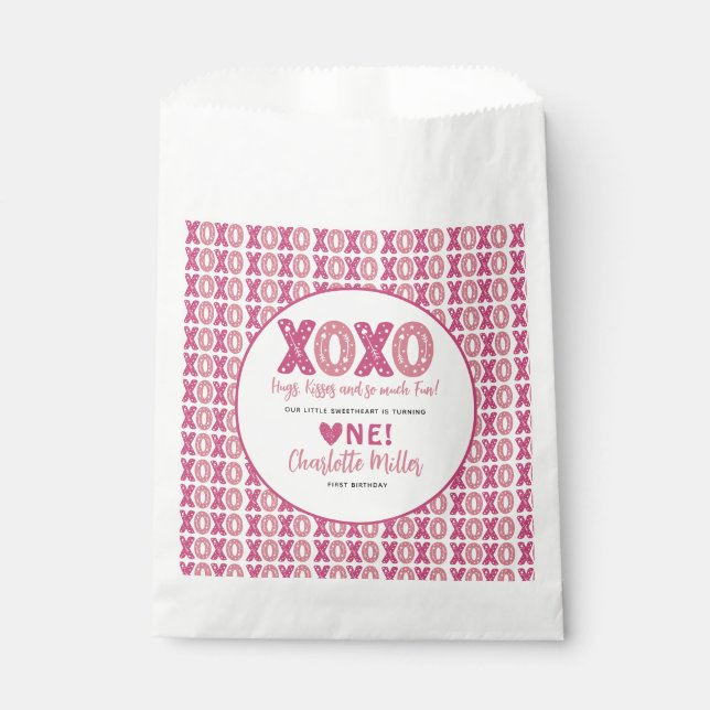Sachets En Papier XOXO Hugs & Kisses Saint Valentin 1er anniversaire (Devant)
