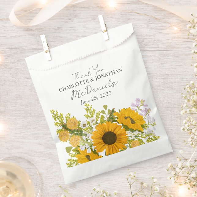 Sachets En Papier Yellow Modern Sunflowers Bouquet Wedding  (Coupé)