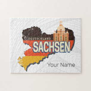 Sachsen Deutschland Retro Staat Karte Vintag Souve